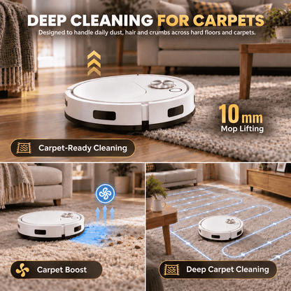 Smart 2-in-1 Robot Vacuum & Mop — Effortless Cleaning for Floors, Carpets & Pet Hair 🛖