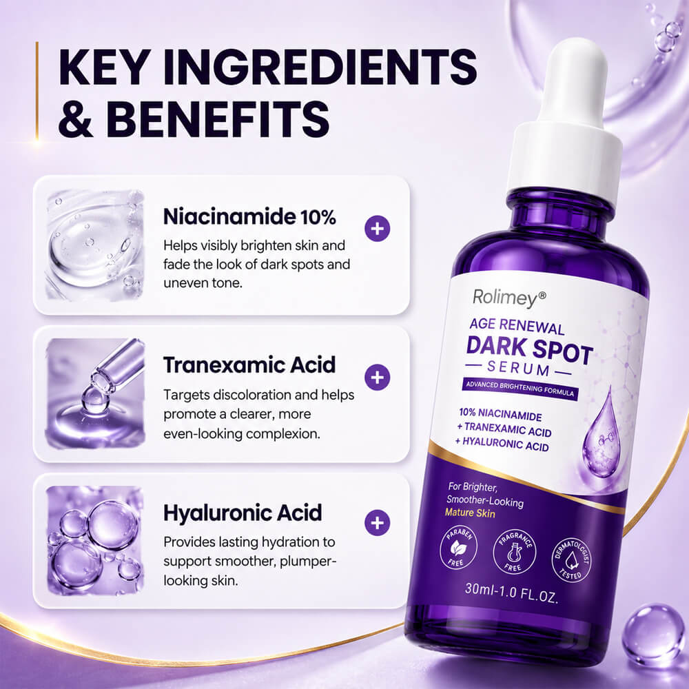 ✨ Rolimey® Age Renewal Dark Spot Serum — Infused with 10% Niacinamide, Tranexamic Acid & Hyaluronic Acid for Brighter, Smoother-Looking Mature Skin