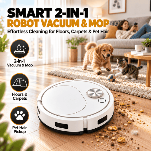 Smart 2-in-1 Robot Vacuum & Mop — Effortless Cleaning for Floors, Carpets & Pet Hair 🛖