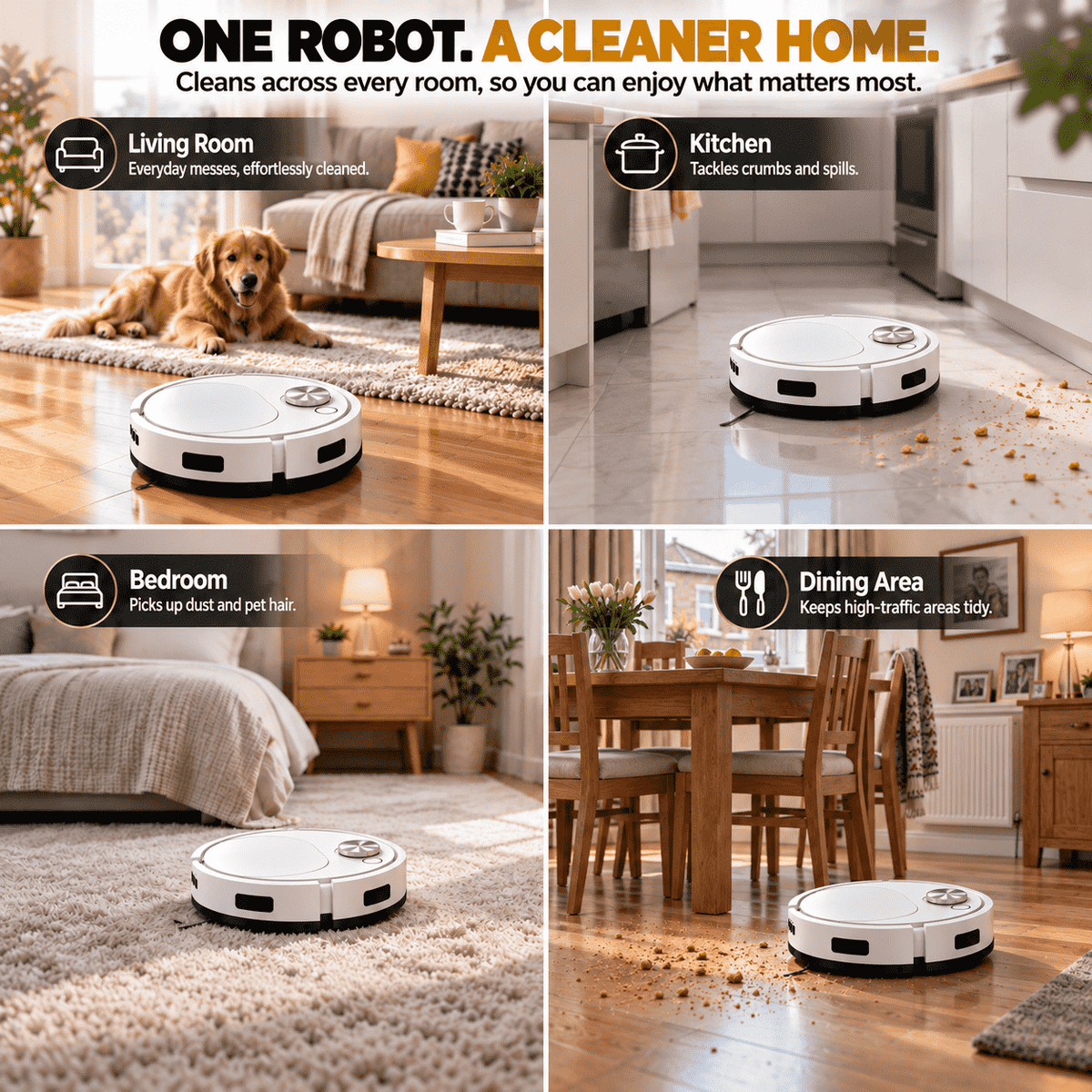 Smart 2-in-1 Robot Vacuum & Mop — Effortless Cleaning for Floors, Carpets & Pet Hair 🛖
